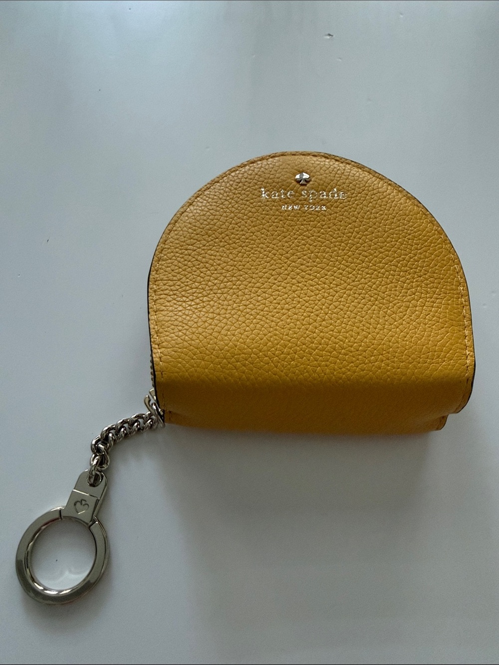 kate spade mustard yellow pebbled leather key coin pouch with silver key ring